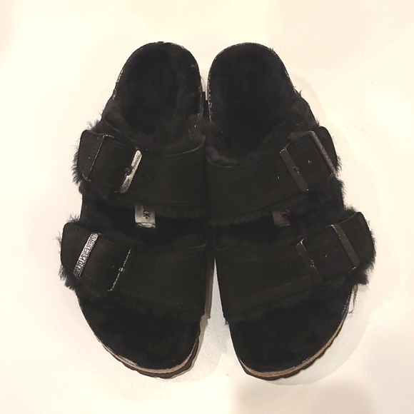 Birkenstock black Arizona genuine shearling lined sandal 37 or 40 - Picture 5 of 9